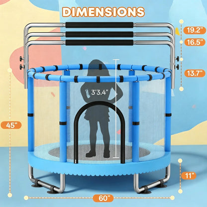 60" Toddler Trampoline with Safety Net,440Lbs Kids Trampolineindoor Outdoor, Mini Trampoline Playset for Boys & Girls