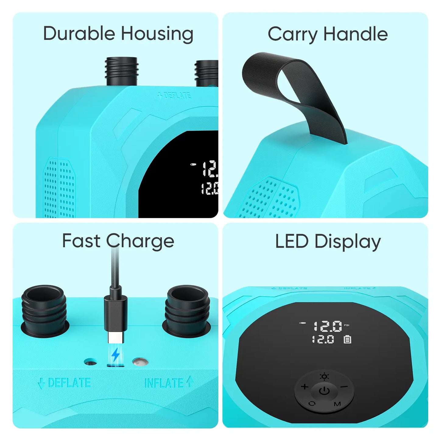 SHEKAR 50PSI Multi Powerful Electric Air Pump with Dual-Stage Fast Inflation & Deflation, Paddle Board Electric Pump, Rechargeable SUP Pump 12000Mah, Auto-Off Function for Stand-Up Paddle Boards, Car Tyres, Boats, Surfing Kites Tents, Kayaks
